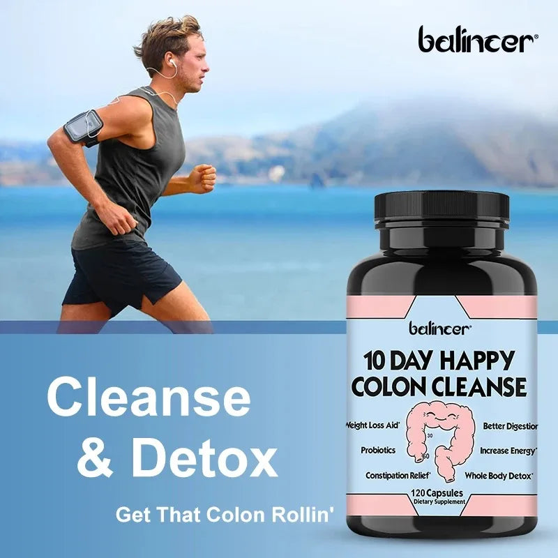 10 Days of Happy Colon Cleanse Digestive Support - Daily Detoxification, Constipation Relief | Non-GMO 60/120 Capsules