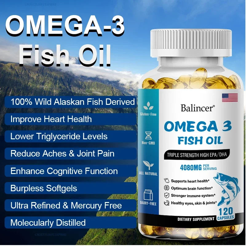 Balincer Omega 3 Fish Oil Capsules Rich in DHA EPA Fishing Memory Heart Brain Bone Eyes Health Nutrition Free Shipping