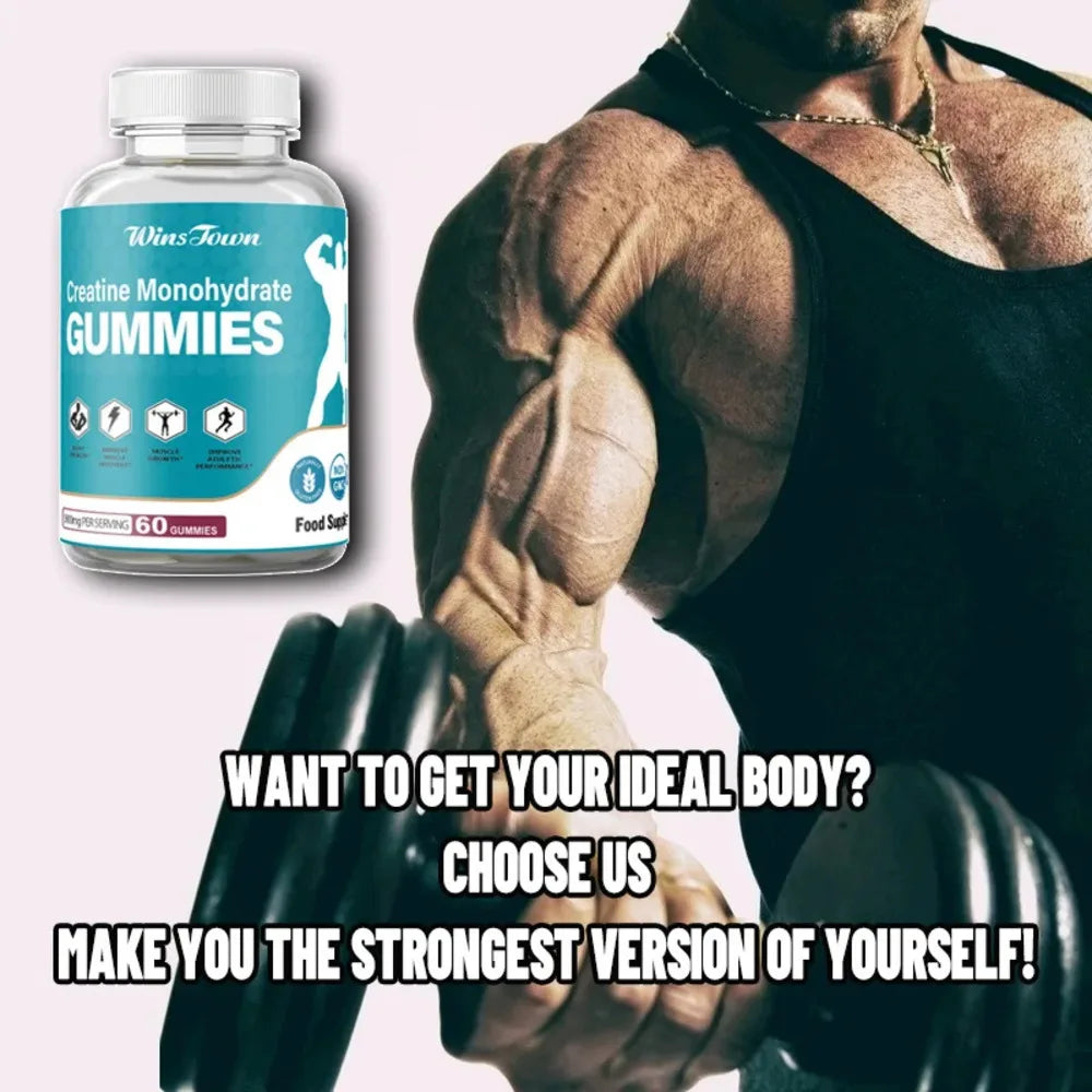 Muscle Creatine Monohydrate Gummies provide muscle energy to promote protein synthesis and enhance muscle repair and growth.