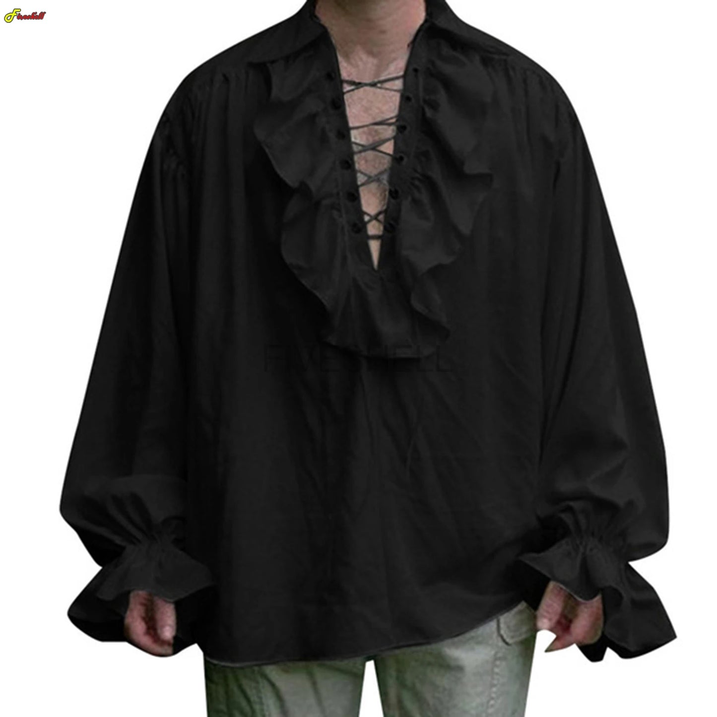 Medieval Mens Renaissance Costume Ruffled Shirts Long Sleeve Lace Up Steampunk Pirate Shirt Cosplay Stage Costume for Women
