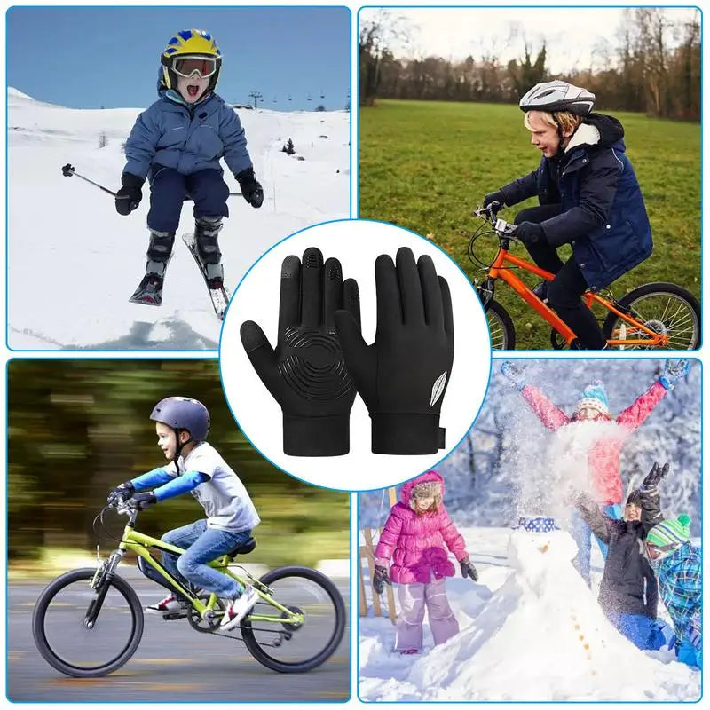Non-Slip Kids Cycling Gloves Bicycle Full Finger Touch Screen Glove Fit Boy Girl And Youth Outdoor Activity