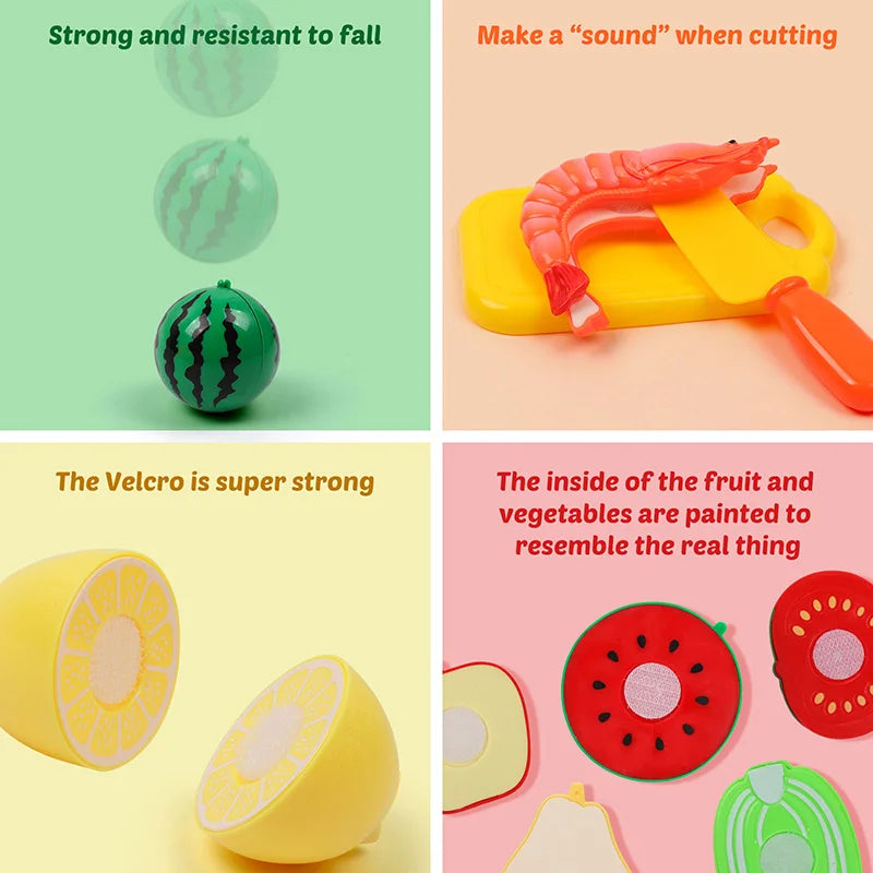 Hot Sale Role Play Educational Gift Baby Toy Pretend Play Food Set Fruits Vegetable Kitchen Playset for Kid's Gift Assembly Game