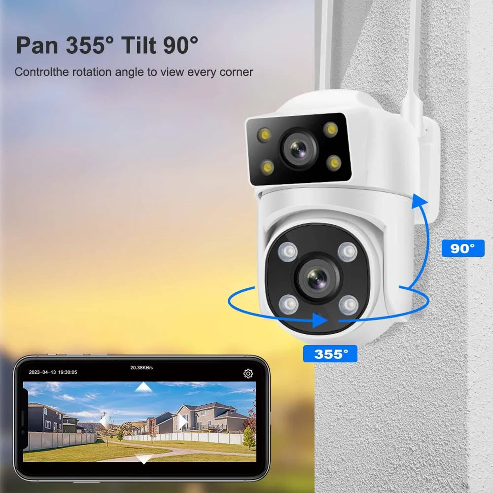 4K 8MP Outdoor Camera 2.4G/5G WiFi Dual Len Two Screen Auto Tracking PTZ Video Camera Security Protection 360° View Surveillance