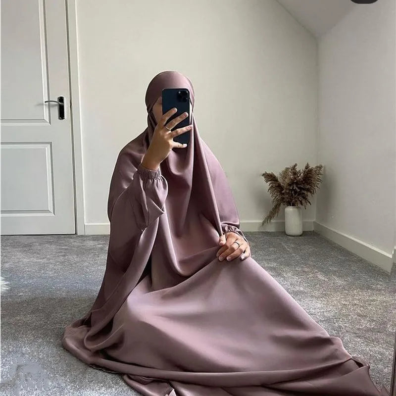 Hooded Abaya Muslim Women Prayer Garment Arabic Robe Overhead Long Khimar One Piece Jilbab Eid Ramadan Gown Islamic Clothes