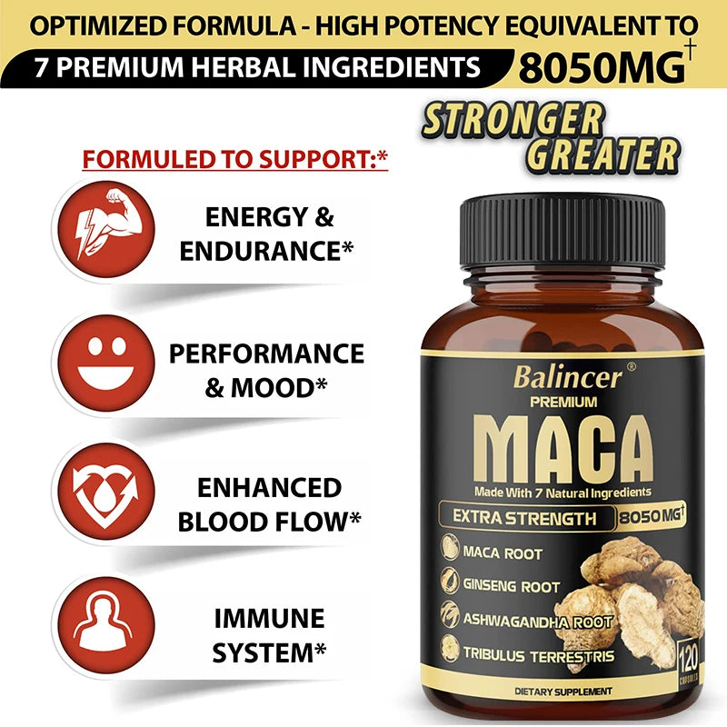 Maca Root Capsules for Men - Enhance Sports Energy, Endurance and Hardness, and Relieve Fatigue Supplements