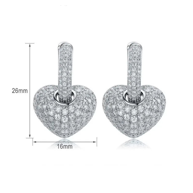Hot Sale Fashion Silver Color Heart Hoop Earrings For Women Shining Cute Earrings Brincos Wedding Fine Jewelry 05M042