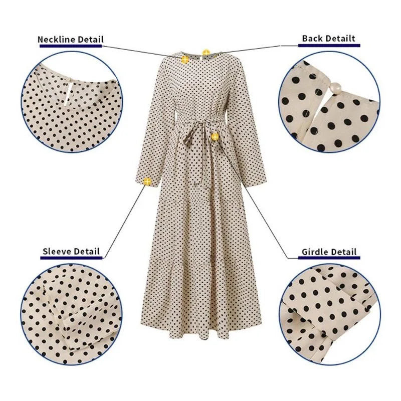 2024 New Muslim Moroccan Dot Print Long Sleeve Dress Party Plus Size 4XL 5XL Abaya Dubai Hijab Long Dresses Robe Elegante Femme