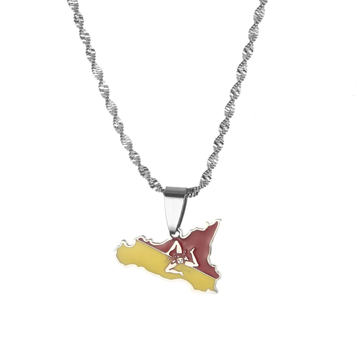 Italy Sicily Map Flag Pendant Necklaces Stainless Steel Gold Color Italian Sicilia Jewelry Gifts