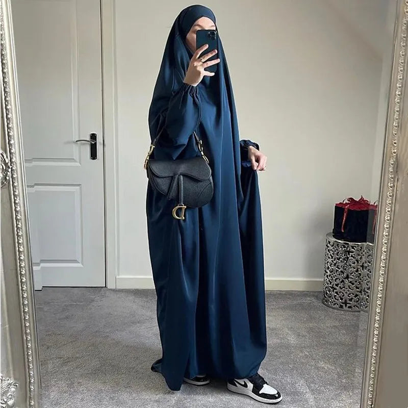 Hooded Abaya Muslim Women Prayer Garment Arabic Robe Overhead Long Khimar One Piece Jilbab Eid Ramadan Gown Islamic Clothes