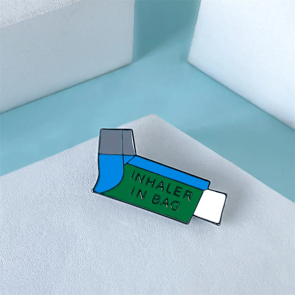 Asthma Inhaler Enamel Pin inhaler in Bag Asthma Alert Lapel Brooch for Friends with Asthma Jewelry Badge