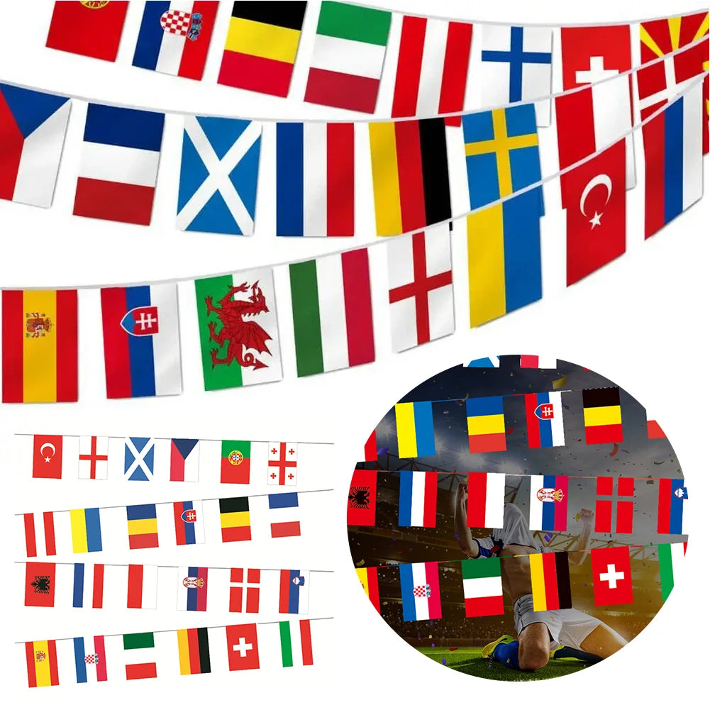 2024 Euro Cup String Flags 24 Countries Hanging Flags 24 Country Teams Bunting Flags for Football Event Decor