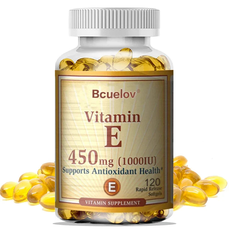 Bcuelov Vitamin E 450MG (1000 IU) Mixed Supports Immune System & Skin Nutrition - Natural Antioxidant - Gluten & Dairy Free