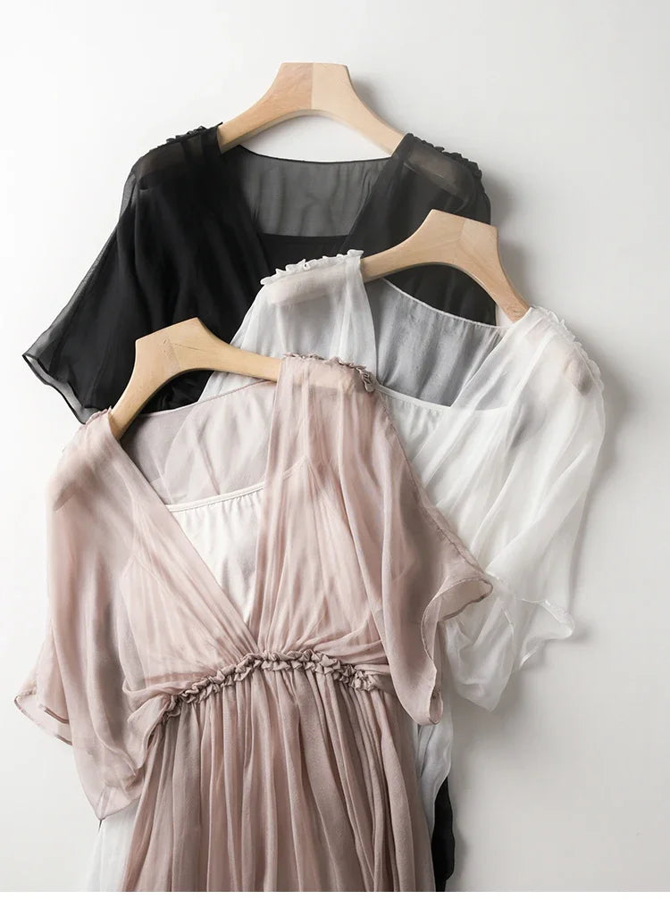 100% Silk White Dress For Women Summer 2024 Beach Maxi Dress Female Casual Ladies Dresses Elegant Vestido De Mujer Pph5017