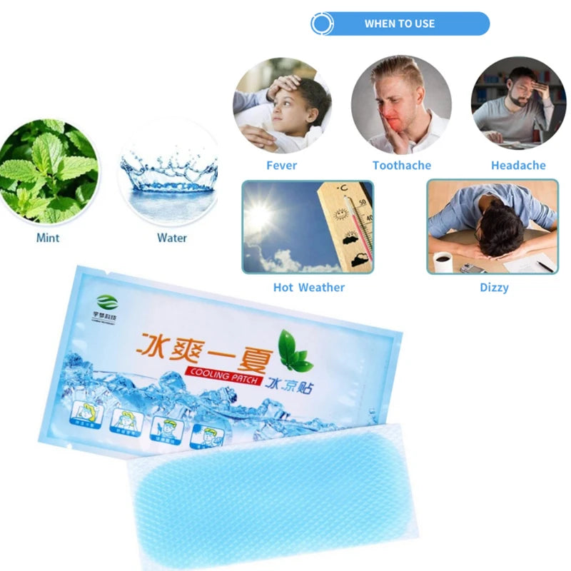 10pcs Migraine Headache Pad Lower Temperature Ice Gel Polymer Hydrogel Cooling Patch Adult Baby Fever Down Medical Plaster