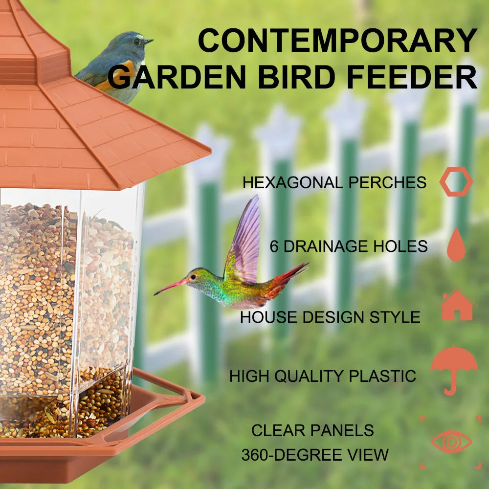 Bird Feeder Automatic Food Feeding Tool Hanging Gazebo Outdoor Birds Feeder Multiple Hole Nut Feeding House Bird Food Container