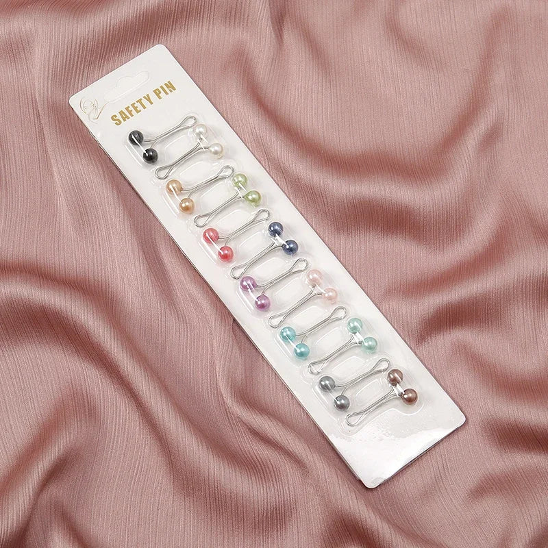 12pcs/Bag Muslim Hijab Scarf Fashion Women Safey Brooch Jewelry Islamic Multicolor Headscarf Shawl Ethnic Buckle Accessories