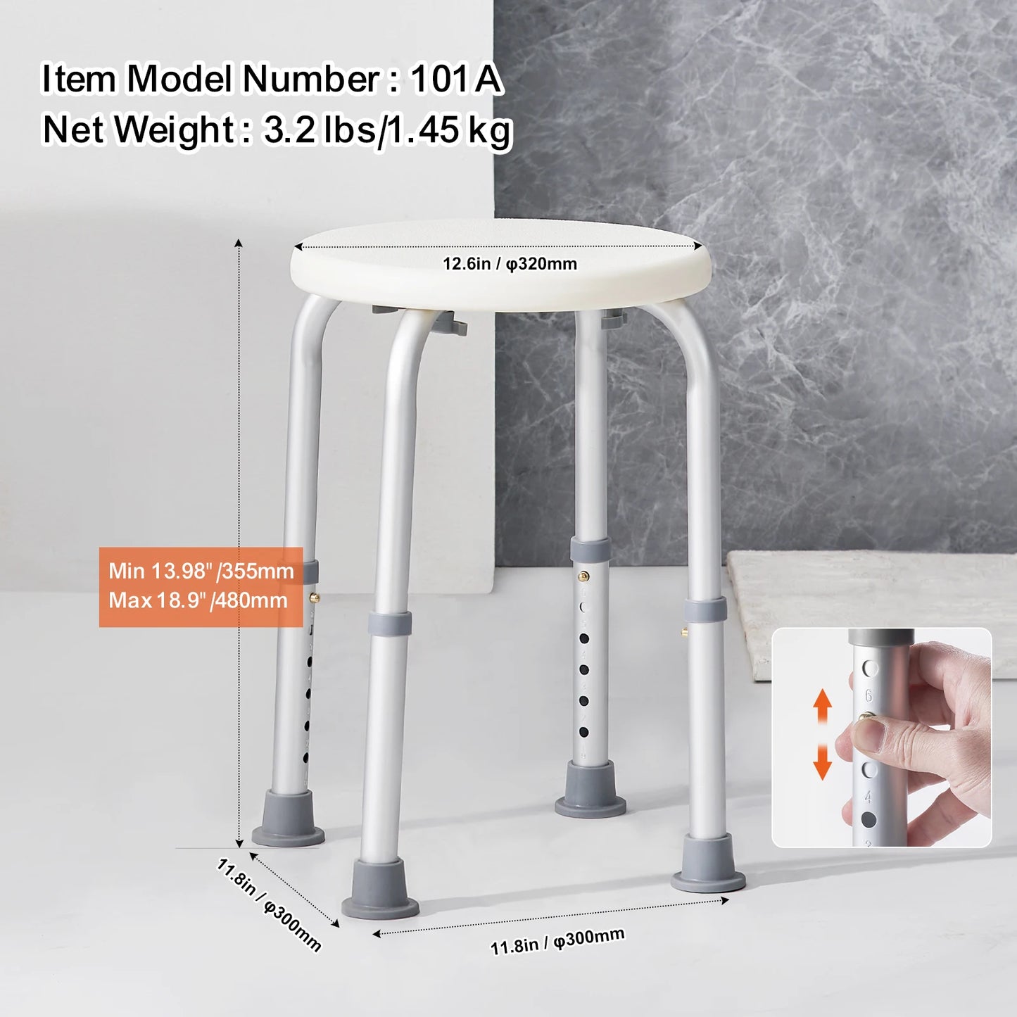VEVOR Shower Chair for Inside Shower Adjustable Height Shower Stool Non-Slip Bench Bathtub Seat for Elderly Disabled Adults