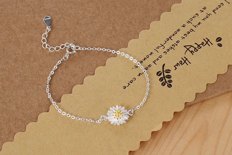 Hot Sale Fashion Jewelry 925 Sterling Silver Bracelets Daisy Stylish Ethnic Style Female Bracelets