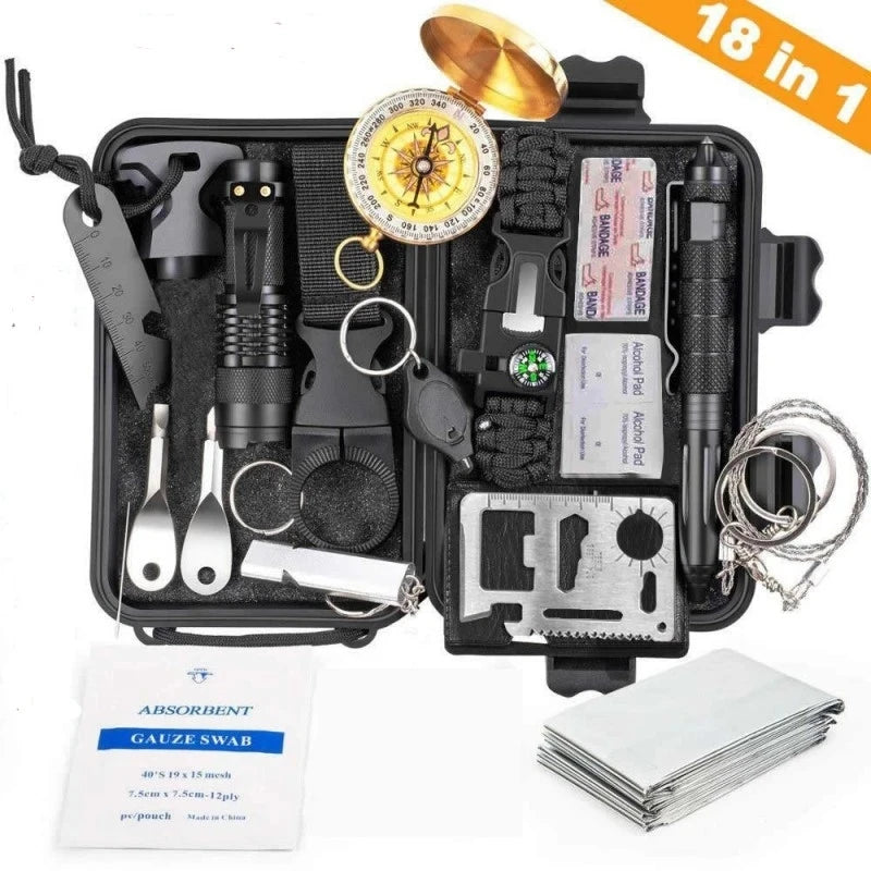 Survival kit set military outdoor travel mini camping tools aid kit emergency survive Wristband whistle blanket knife
