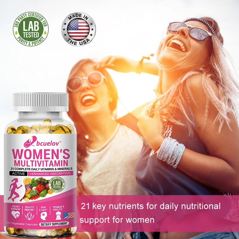 Bcuelov Women's Daily Nutritional Multivitamin for Hair, Skin, and Nail Health, Immune, and Energy Support - Vegetarian Capsules