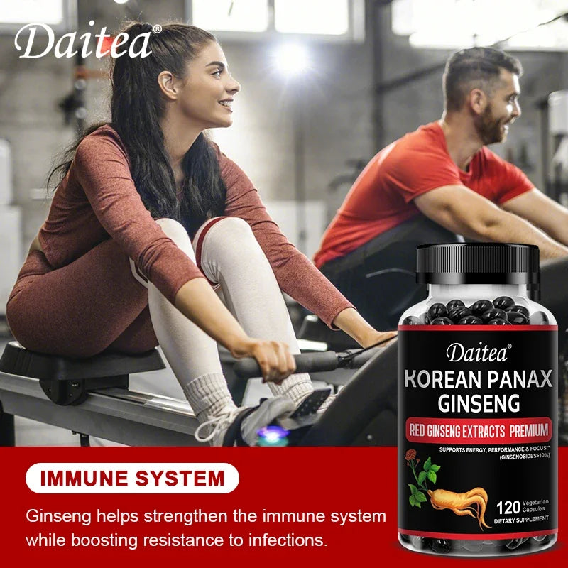 Daitea Organic Korean Red Ginseng Supplement - Energy, Muscle Mass, Endurance 30/60/120 Vegetarian Capsules