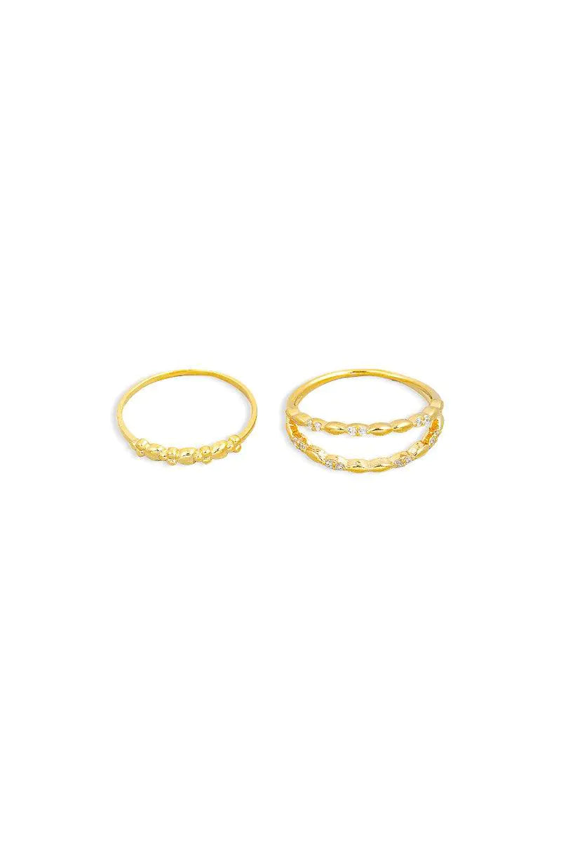 Two Gold Rhinestone Piece Delicate Fashion Ring Set