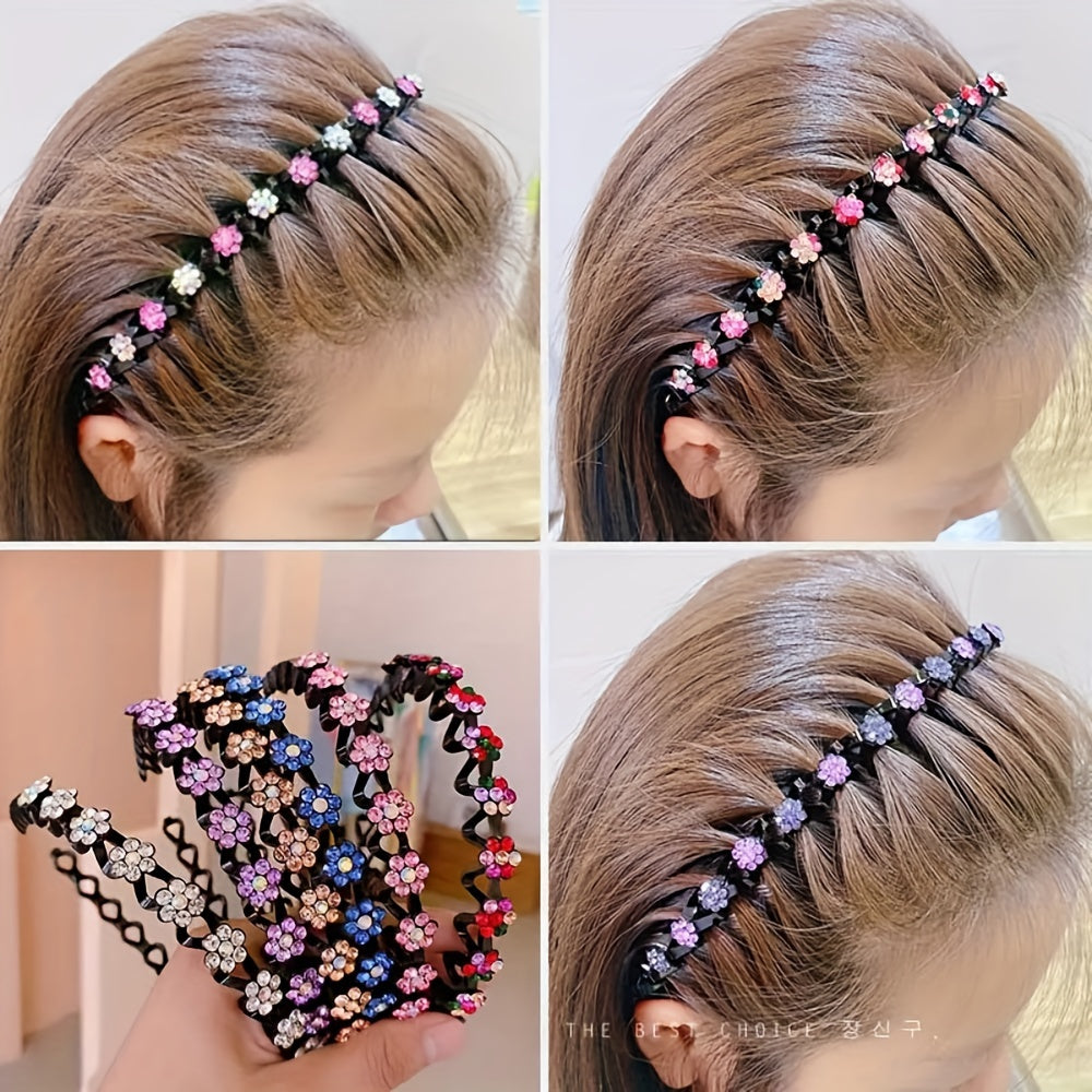 4pcs Dazzling Glamorous Sparkling Rhinestone Flower Head Bands - Comfort-Fit, Non-Slip Hair Hoops for Fashion-Forward Women and Girls