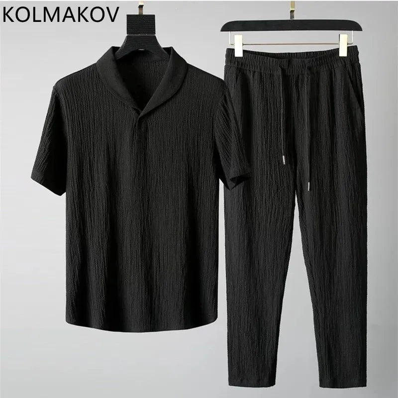 (Shirt+Trousers) 2024 Summer new arrival Men Fashion Classic Shirt men Business Casual Shirts Men A Set Of Clothes Size M-4XL