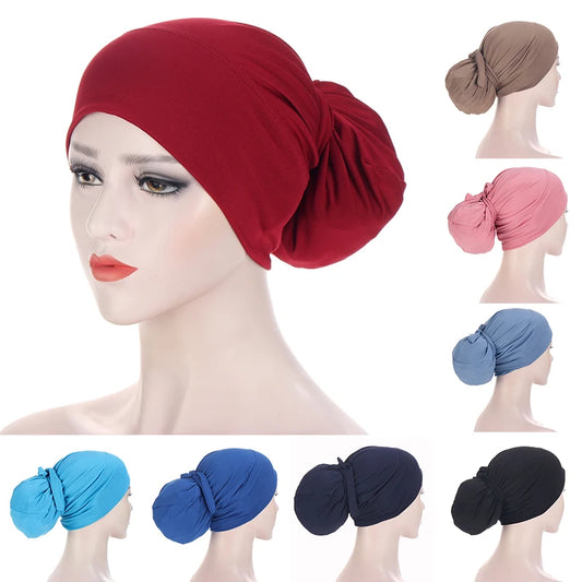 Solid Color Muslim Bandage Easy Cap Jersey Hijabs for Women Elastic Soft Headband Turban Hijab Chemo Hats Fashion Accessories