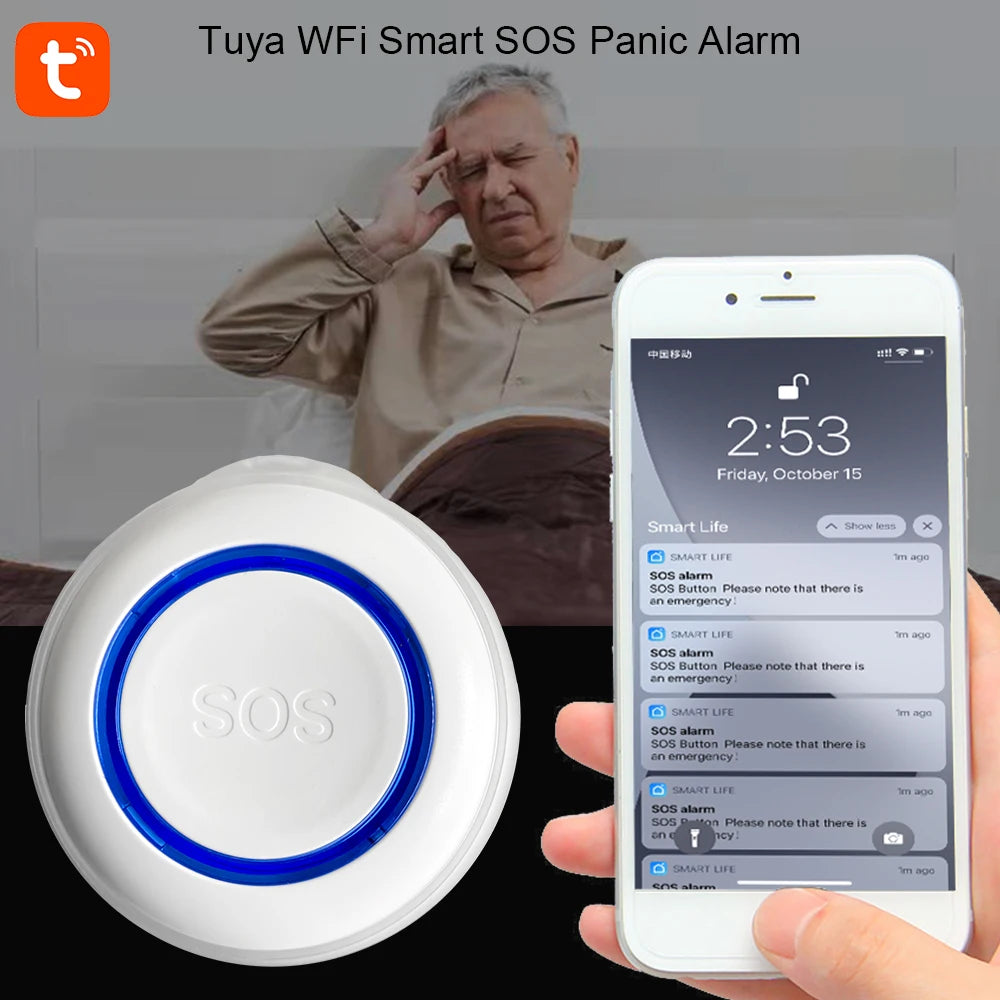 Tuya Smart SOS Button Wifi Elderly Old People Helping Accessories DC 5V Chargeable Battery Sensors Community Alarm Panic Button