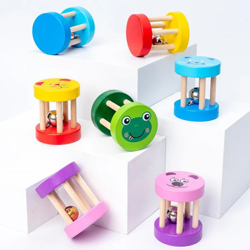 Montessori Wooden Baby Shaker Hand Bell Baby Rattles Toy Newborn Educational Musical Rattle Toys For Sand Hammer Baby 0 12 Month