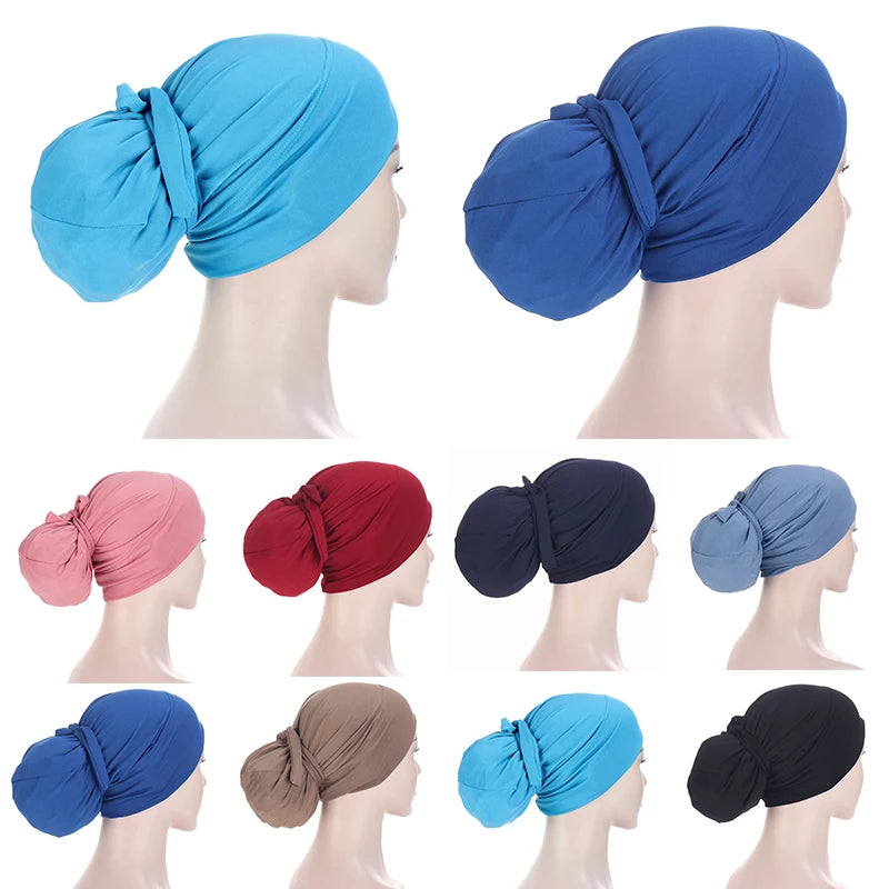 Solid Color Muslim Bandage Easy Cap Jersey Hijabs for Women Elastic Soft Headband Turban Hijab Chemo Hats Fashion Accessories