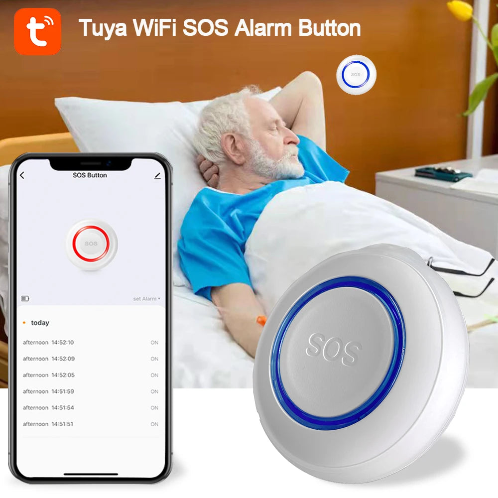 Tuya Smart SOS Button Wifi Elderly Old People Helping Accessories DC 5V Chargeable Battery Sensors Community Alarm Panic Button