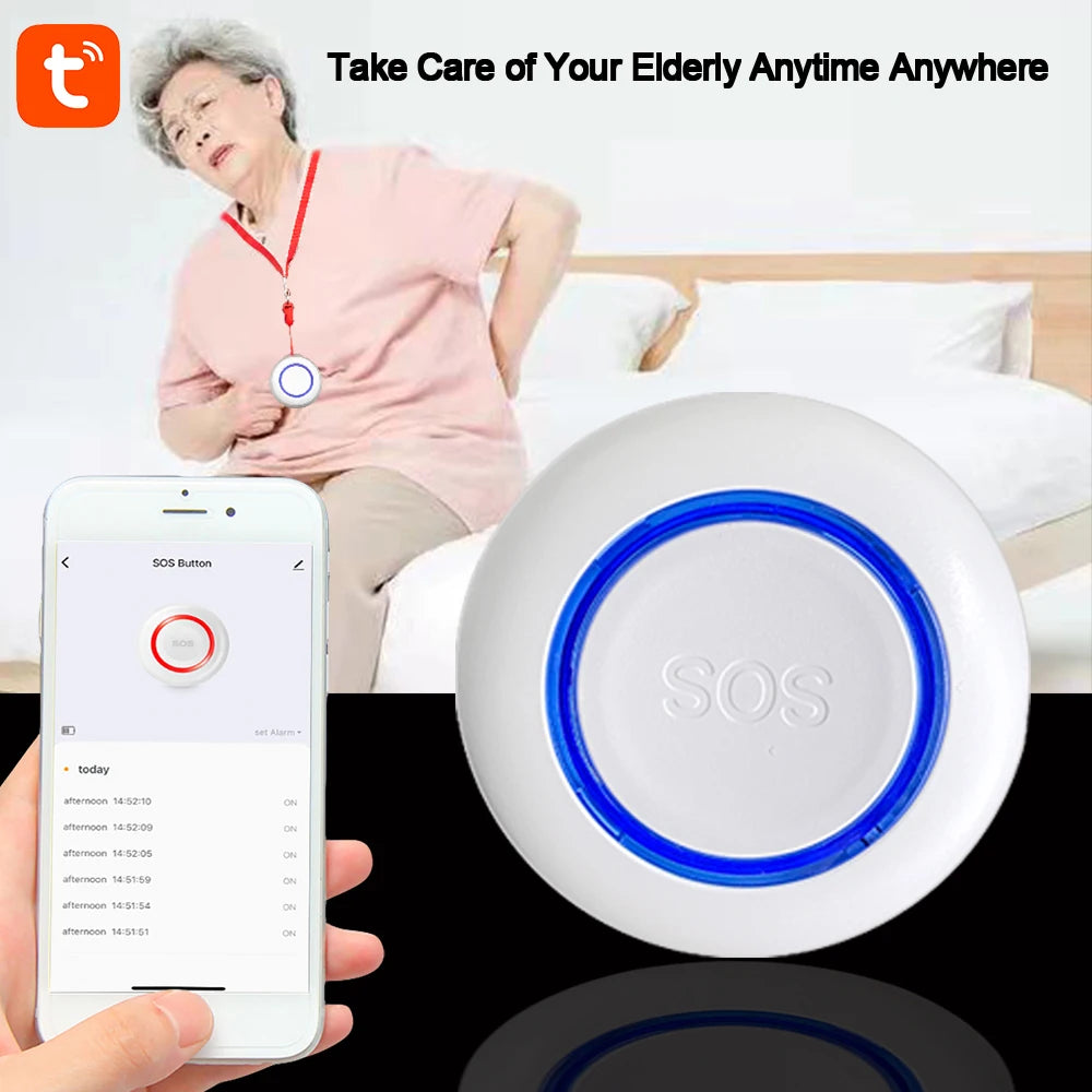 Tuya Smart SOS Button Wifi Elderly Old People Helping Accessories DC 5V Chargeable Battery Sensors Community Alarm Panic Button