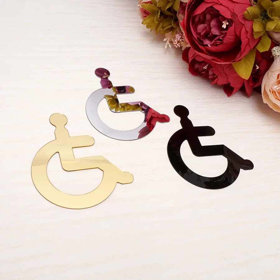 Disabled Toilet Signage WC Signs Wheelchair Acrylic Mirror Handicapped Only Instruction Wall Stickers Public Shop Home Decor