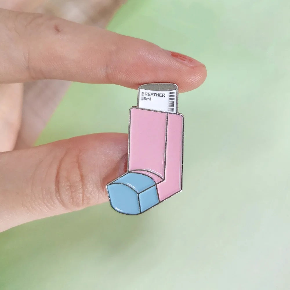 Pink Asthma Inhaler Enamel Pin Medical Supplies Badge Brooch Bag Clothes Lapel Pins Medical Jewelry Gift