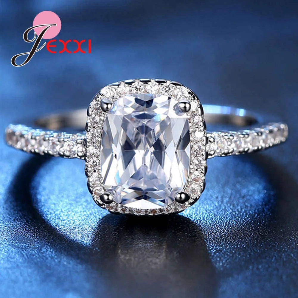 New Hot Sale white Square Large Zircon Ring Classic Temperament 925 Sterling Silver Silver female Ring NEW ARRIVE