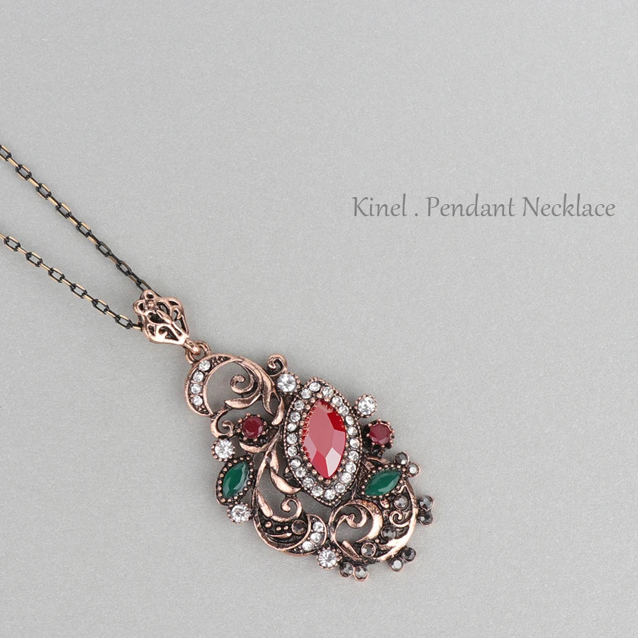 Kinel Charm Grey Crystal Flower Necklace For Women Antique Gold Resin Long Pendant Necklace Indian Vintage Jewelry Drop Shipping