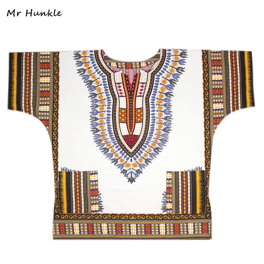 Band Mr Hunkle XXL, XXXL Dashiki Dress 100% Cotton African Traditional Print White Dashiki Clothing for Men Women