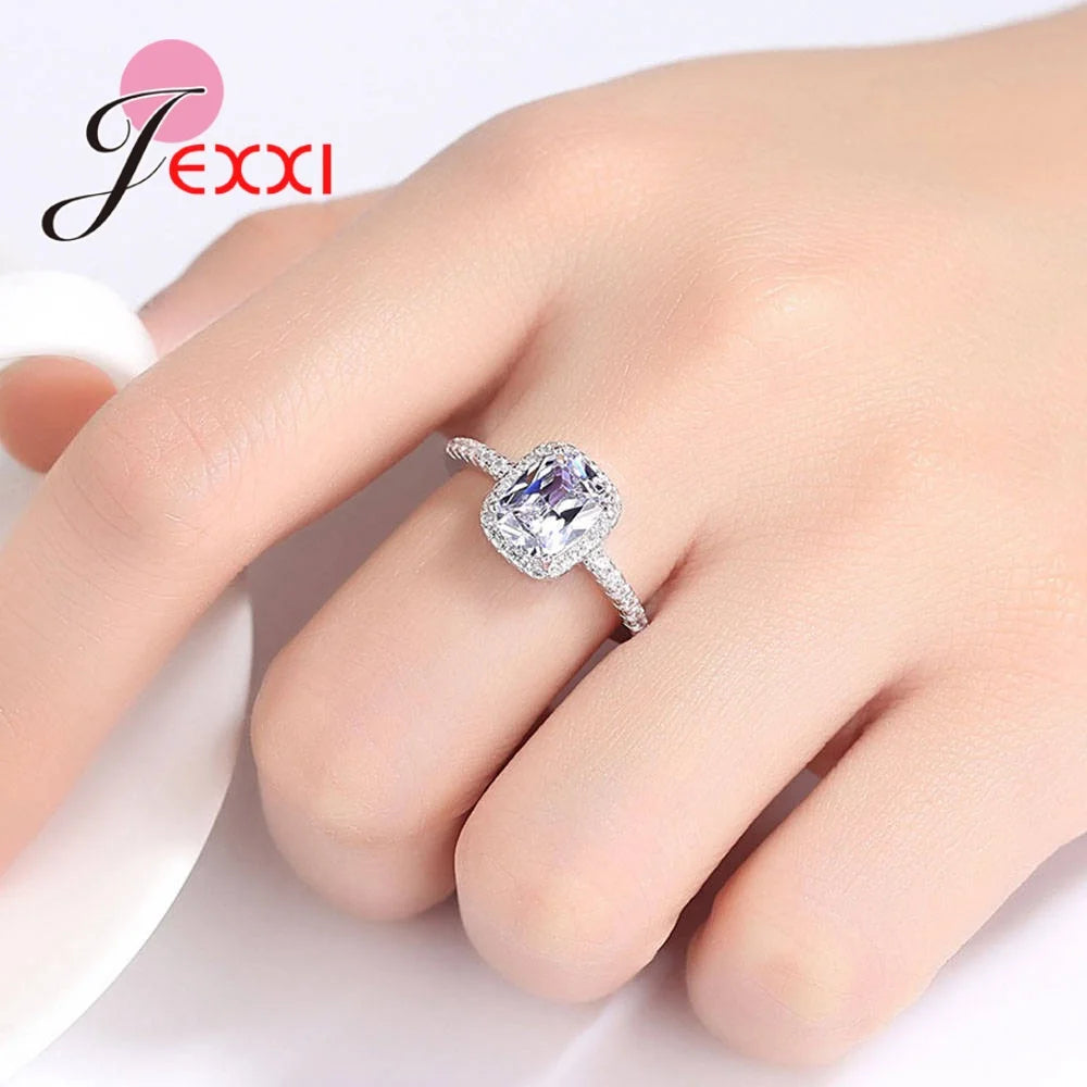 New Hot Sale white Square Large Zircon Ring Classic Temperament 925 Sterling Silver Silver female Ring NEW ARRIVE