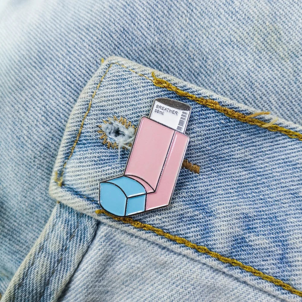 Pink Asthma Inhaler Enamel Pin Medical Supplies Badge Brooch Bag Clothes Lapel Pins Medical Jewelry Gift