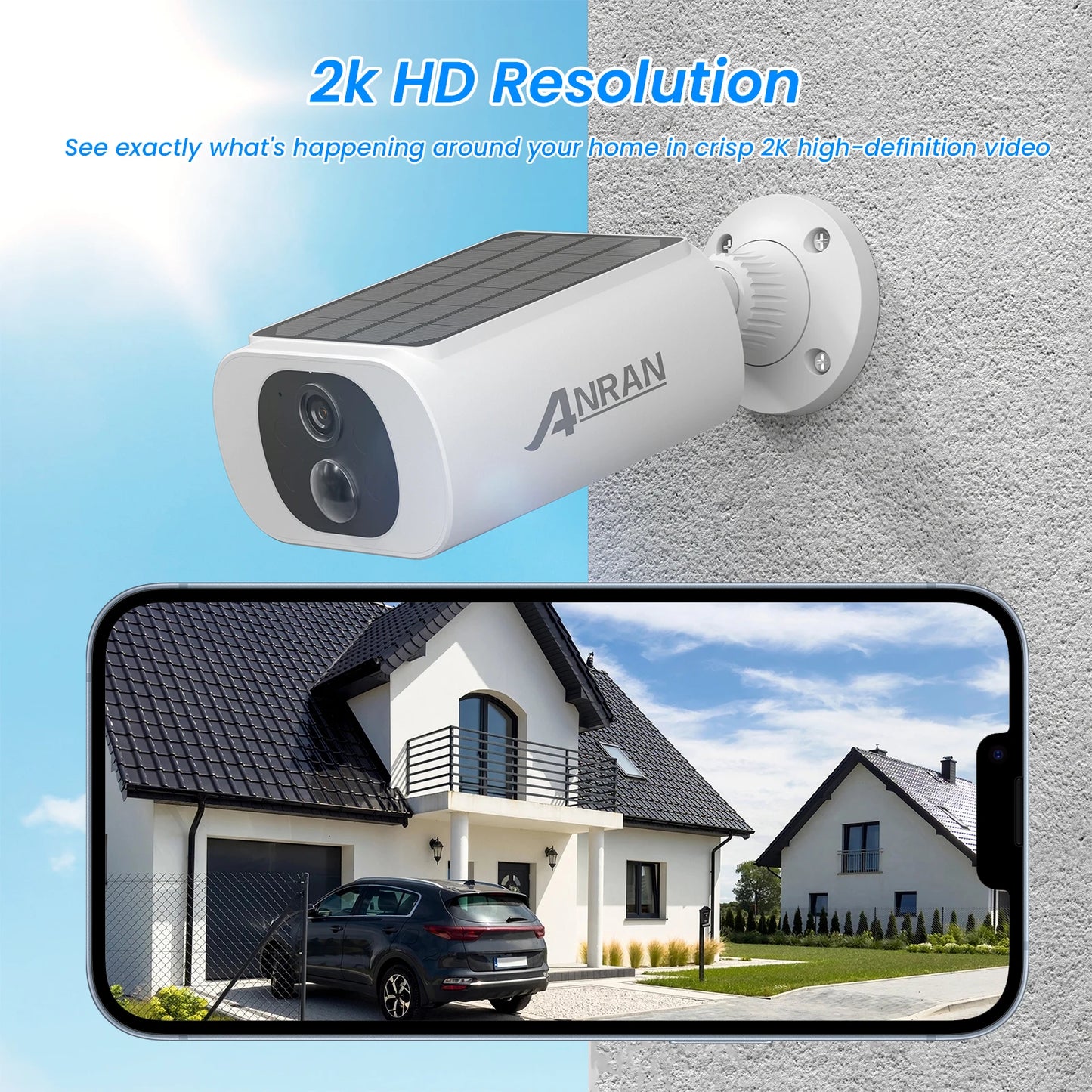 ANRAN 2K Wireless Solar Camera Outdoor Surveillance Integrated Battery Wifi Camera Humanoid Detection Flash Alarm Night Vision