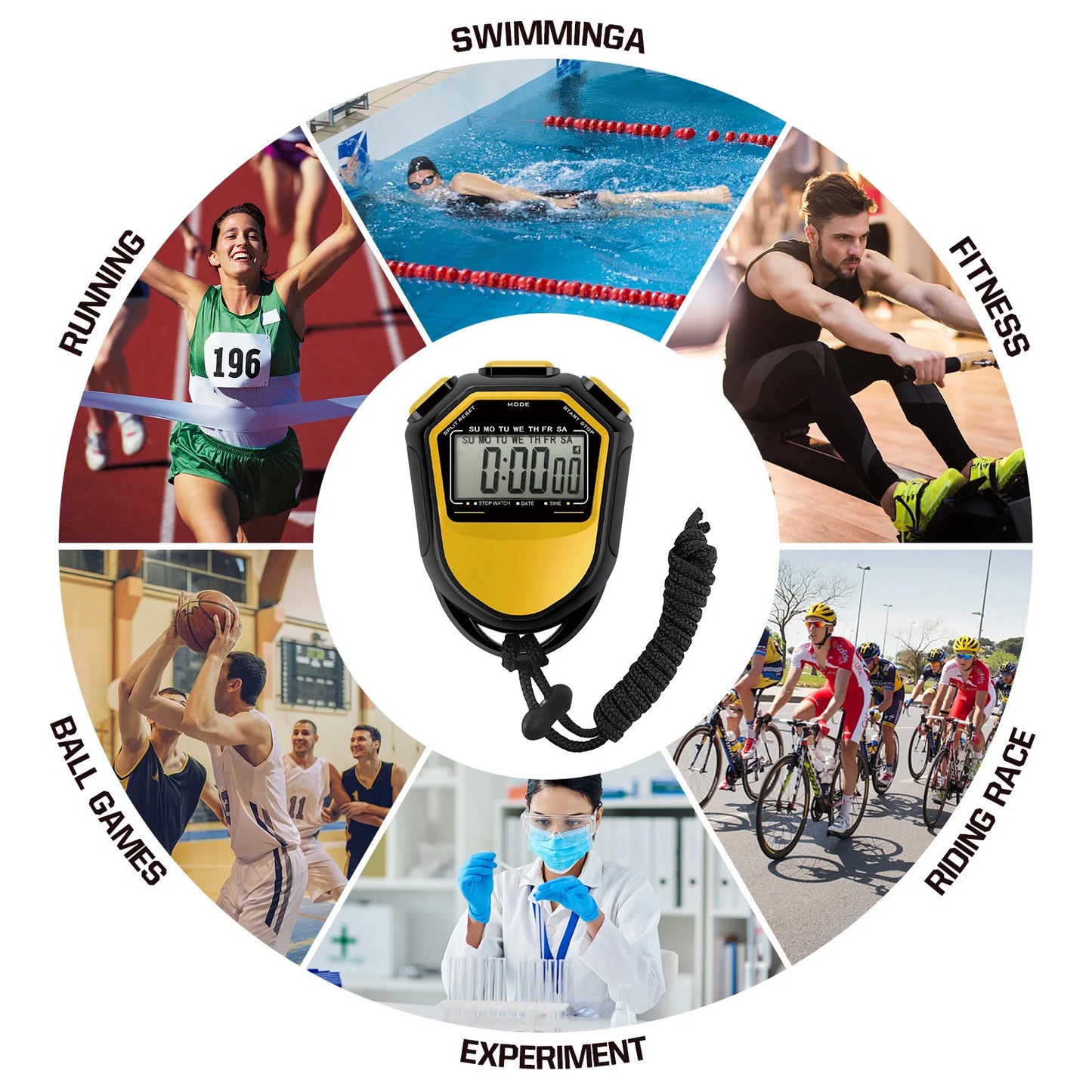 Waterproof Stopwatch Digital Handheld LCD Timer Chronograph Sports Counter with Strap for Swimming Running Football Training