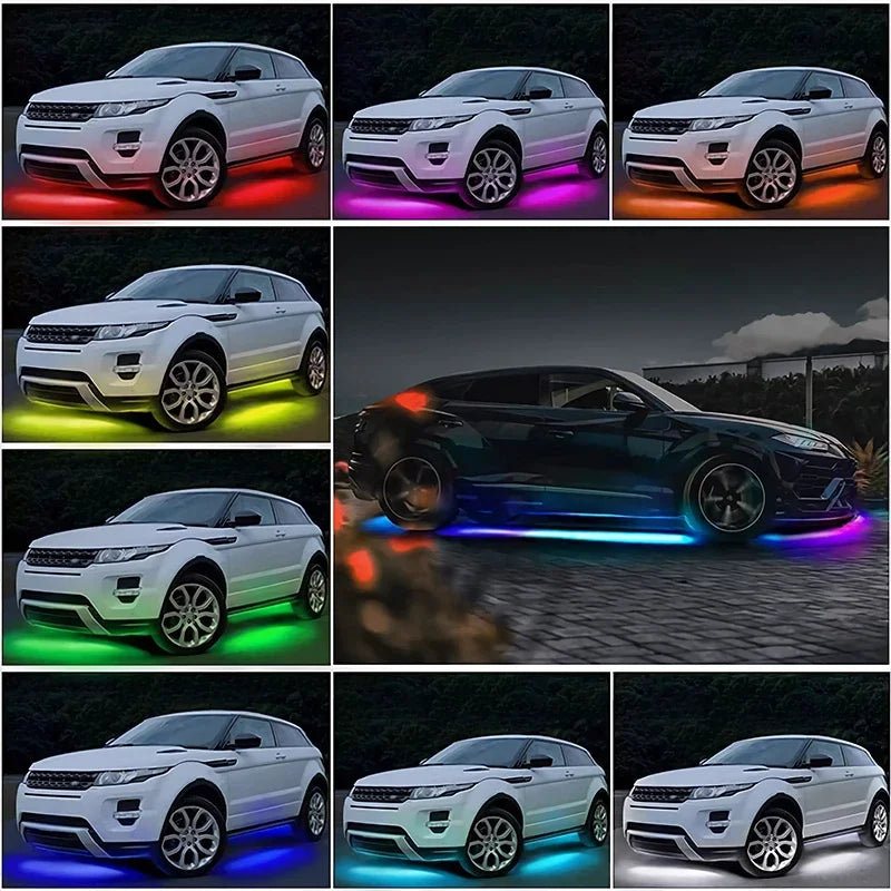 RGB Multicolor Flexible Flowing Car LED Light Underglow Underbody Waterproof Automobile Chassis Neon Atmosphere Light