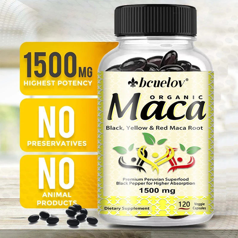 Organic Maca Root Powder Capsules - A Natural Energy Boost, Providing Positive Energy Levels and Increased Focus