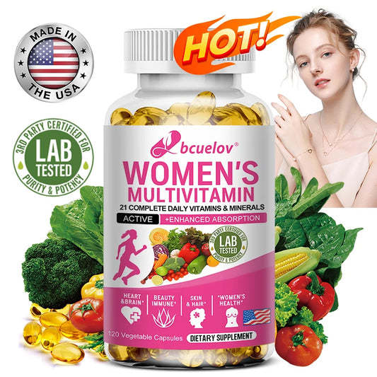 Bcuelov Women's Daily Nutritional Multivitamin for Hair, Skin, and Nail Health, Immune, and Energy Support - Vegetarian Capsules