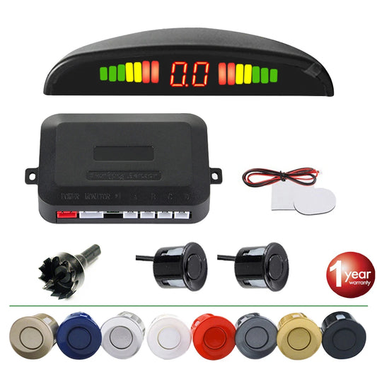 Car Parking Sensor Kit 2 Sensors/4 Sensors 22mm LED Screen Reverse Radar Sound Alert Indicator System 8 Colors