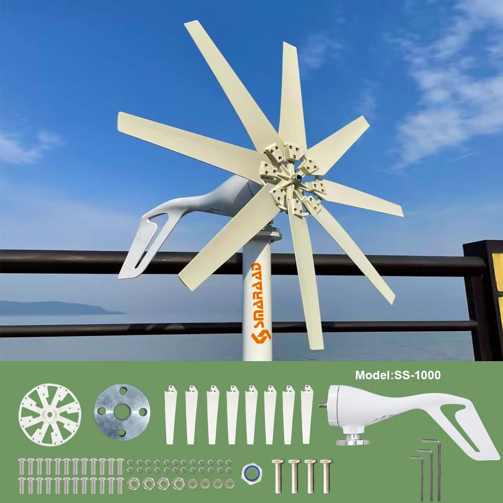 1000W Wind Turbine Generator 12V 24V 48V With MPPT Charge Controller  Power Magnetic Dynamo Free Energy Windmill Home Use