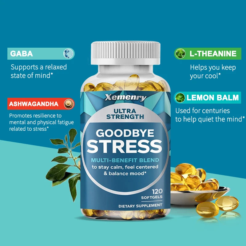 Goodbye Stress Capsules - Contains GABA, L-Theanine To Relieve Mood and Stress, Gluten-free