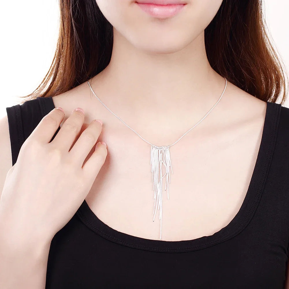 Hot sale classic 925 Sterling Silver Necklace Jewelry 18 inches Wild tassel snake chain wicker necklace fashion Christmas gift